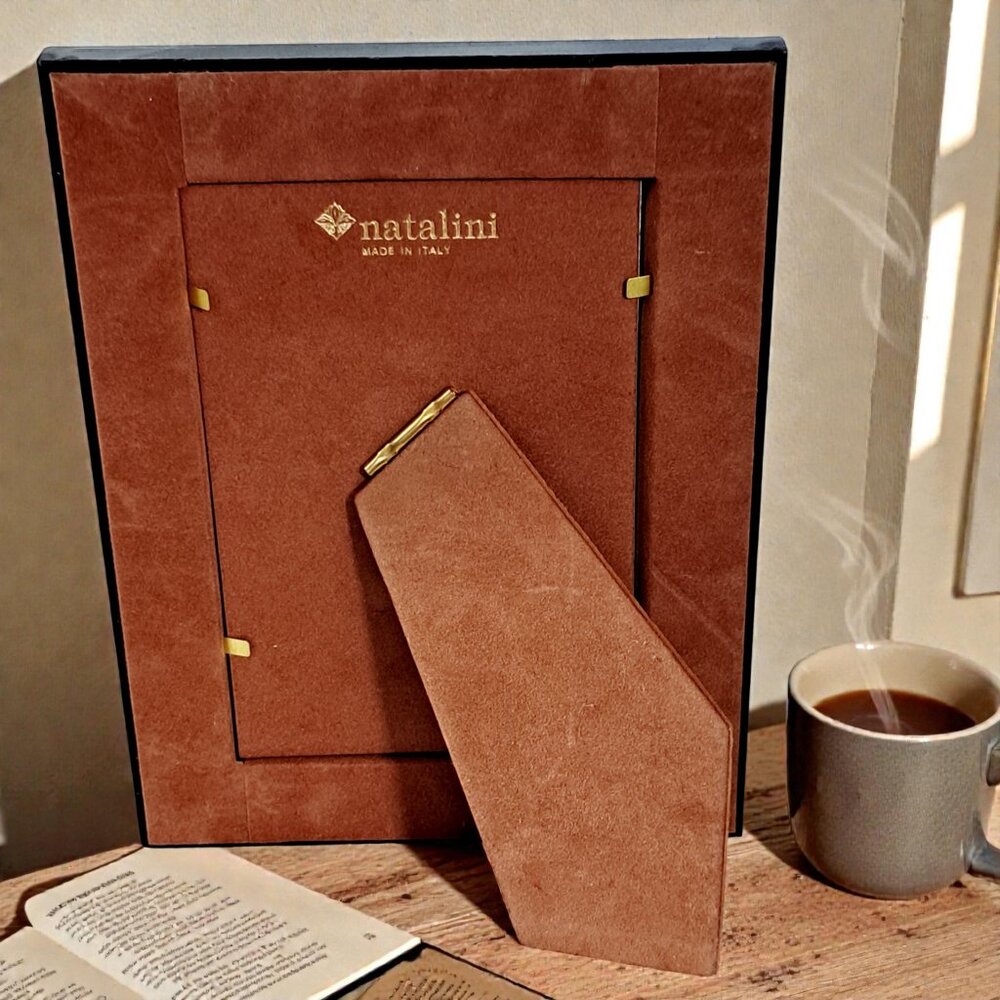 Natalini Italy Blue Wood Marquetry Inlay Frame 4x6 Geometric Mosaic Patchwork - Picture 3 of 13